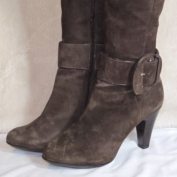 Söfft Women’s Brown Suede Tall Boots 8M | Leather Upper, Buckle Strap, Cone Heel - Picture 2 of 8